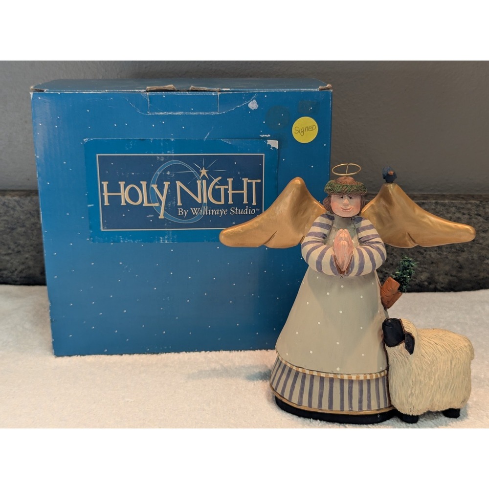 RARE SIGNED Williraye Studio-"O'Holy Night Praying Angel"- 2536 Sheep Blue Bird